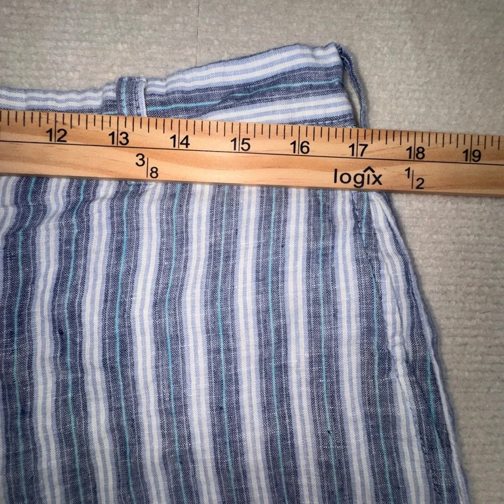 Charleston Khakis Linen Shorts Mens 34 Blue White Striped Flat Front Casual